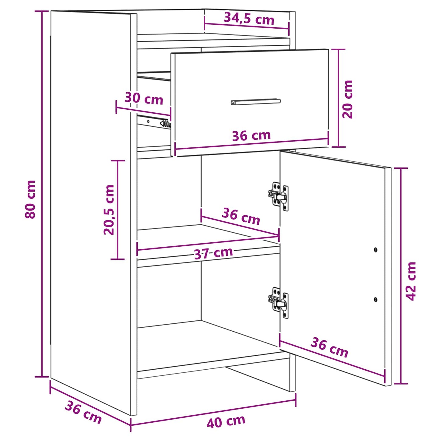 vidaXL Πλαϊνό γραφείο Sonoma Δρυς 40 x 36 x 80 εκ Επεξεργασμένο Ξύλο