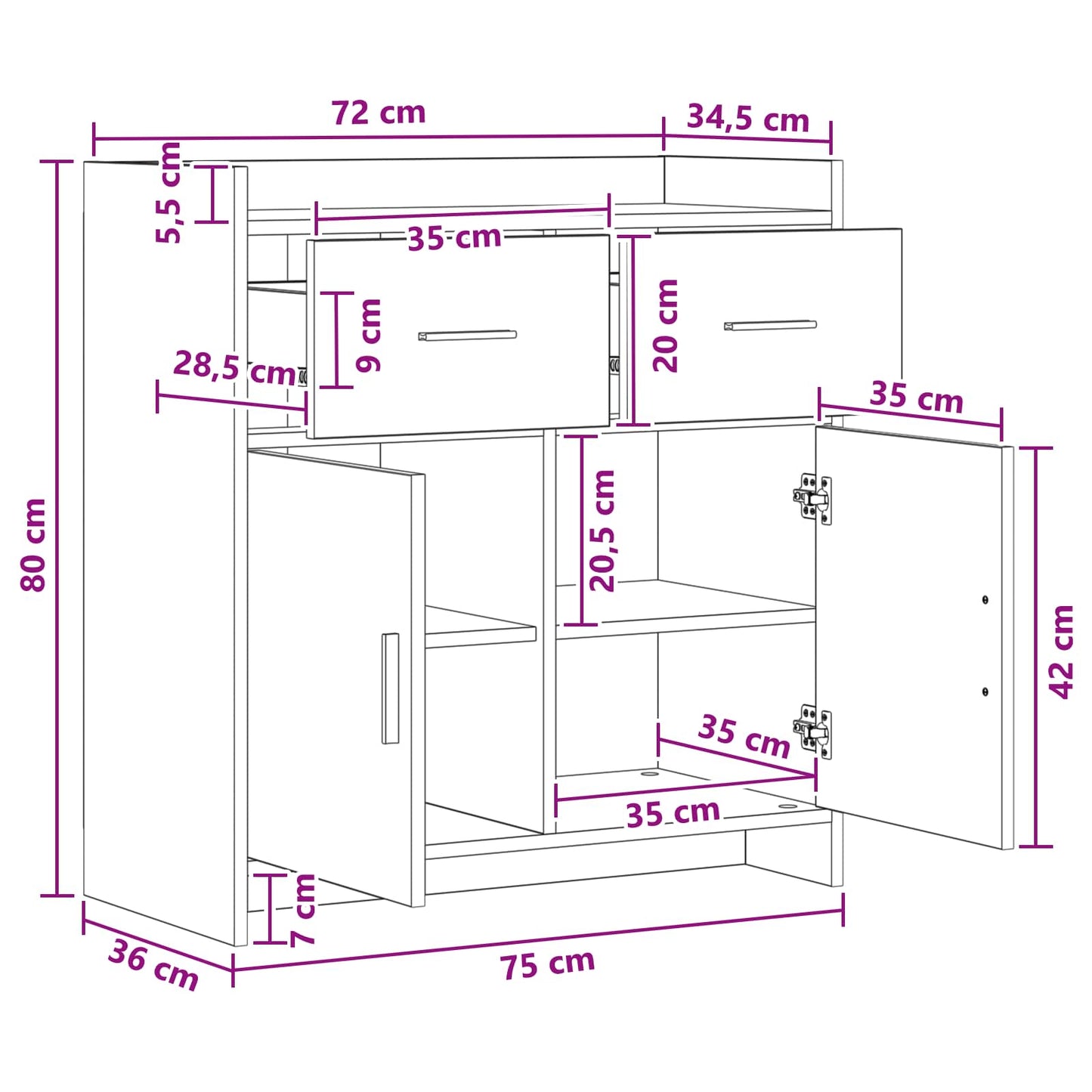 vidaXL Πλαϊνό γραφείο Sonoma Δρυς 75 x 36 x 80 εκ Επεξεργασμένο Ξύλο