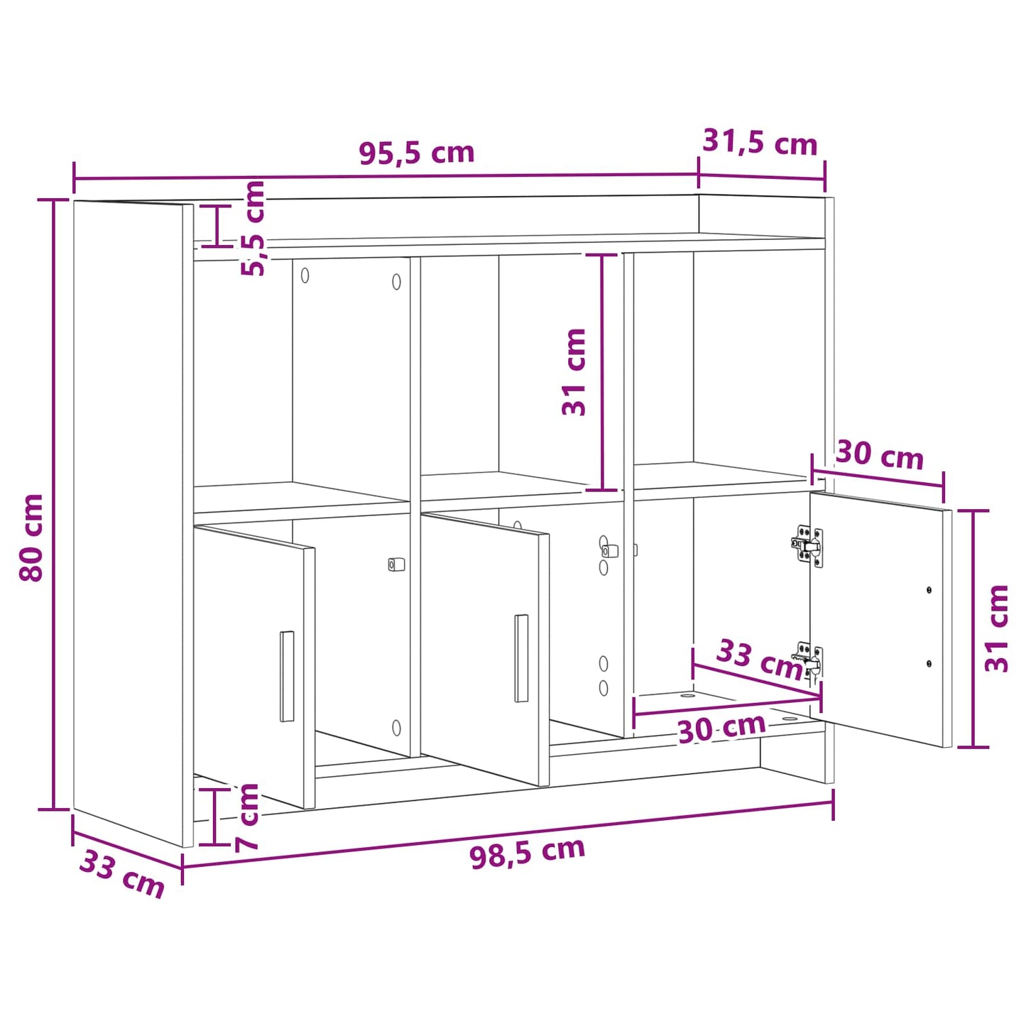 vidaXL Πλαϊνό γραφείο Λευκό 98,5 x 33 x 80 εκ Επεξεργασμένο Ξύλο
