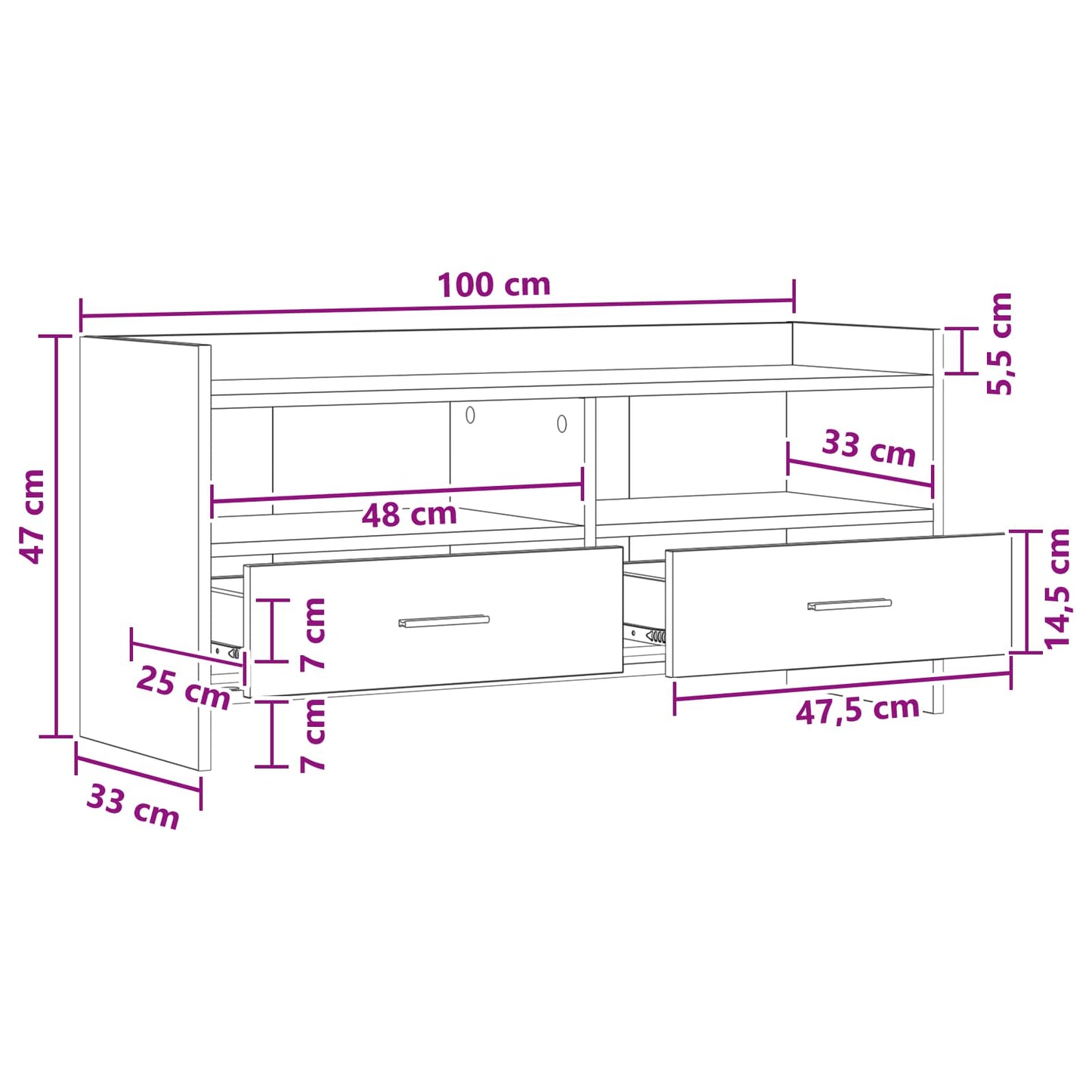 vidaXL Ντουλάπι TV 100 x 33 x 47 εκ Γκρι Sonoma Επεξεργασμένο Ξύλο