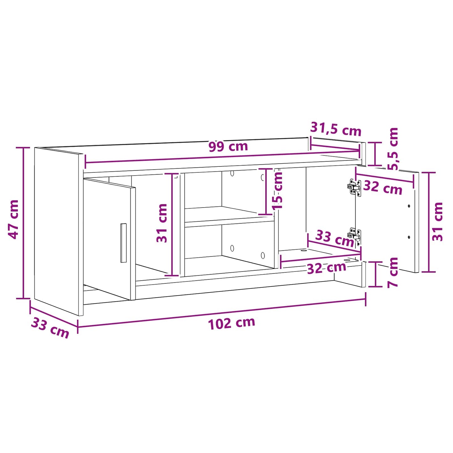 vidaXL Ντουλάπι TV 102 x 33 x 47 εκ Γκρι Sonoma Επεξεργασμένο Ξύλο