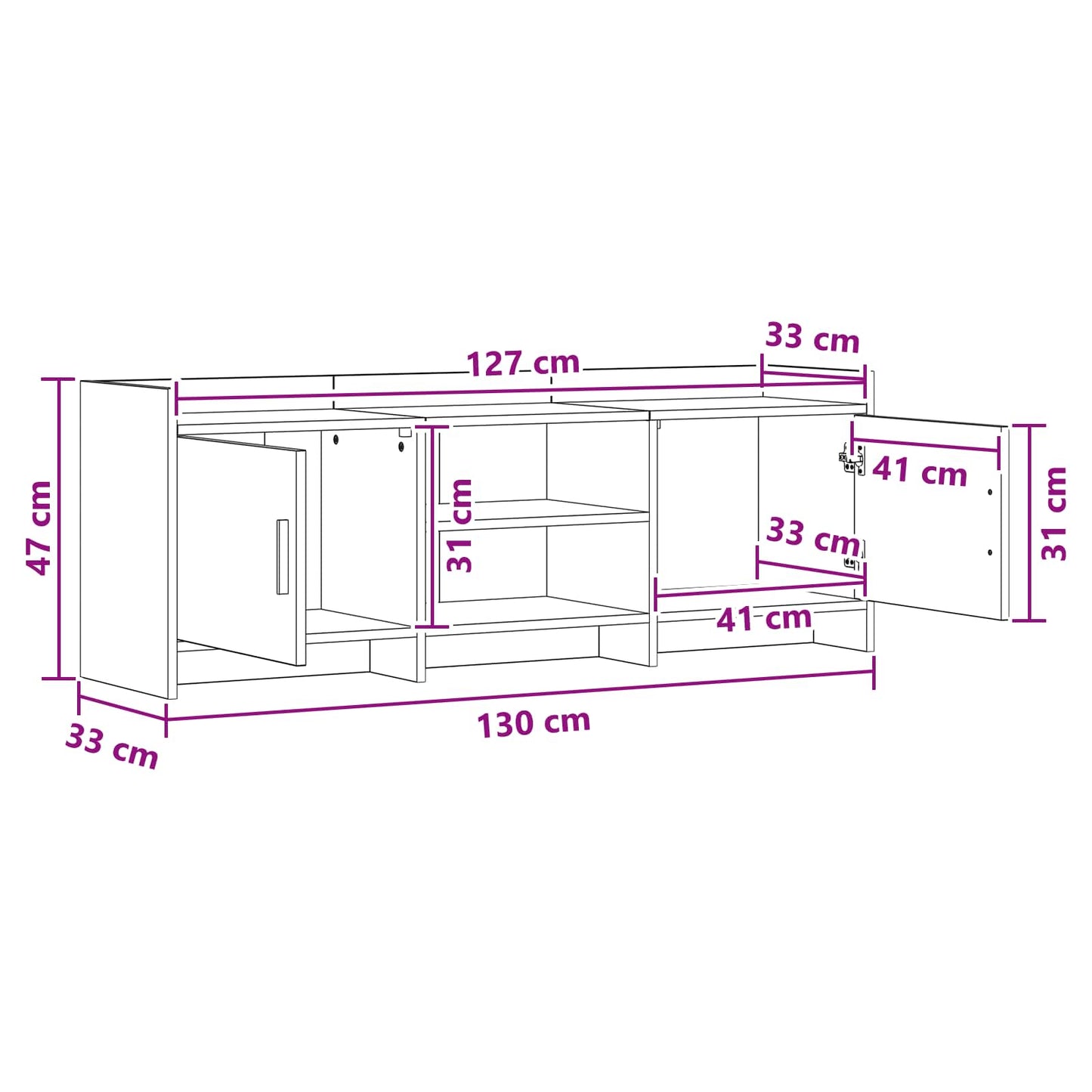 vidaXL Ντουλάπι TV 130 x 33 x 47 εκ Γκρι Sonoma Επεξεργασμένο Ξύλο