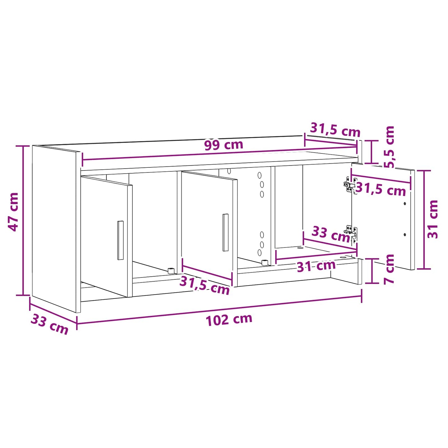 vidaXL Ντουλάπι TV 102 x 33 x 47 εκ Γκρι Sonoma Επεξεργασμένο Ξύλο