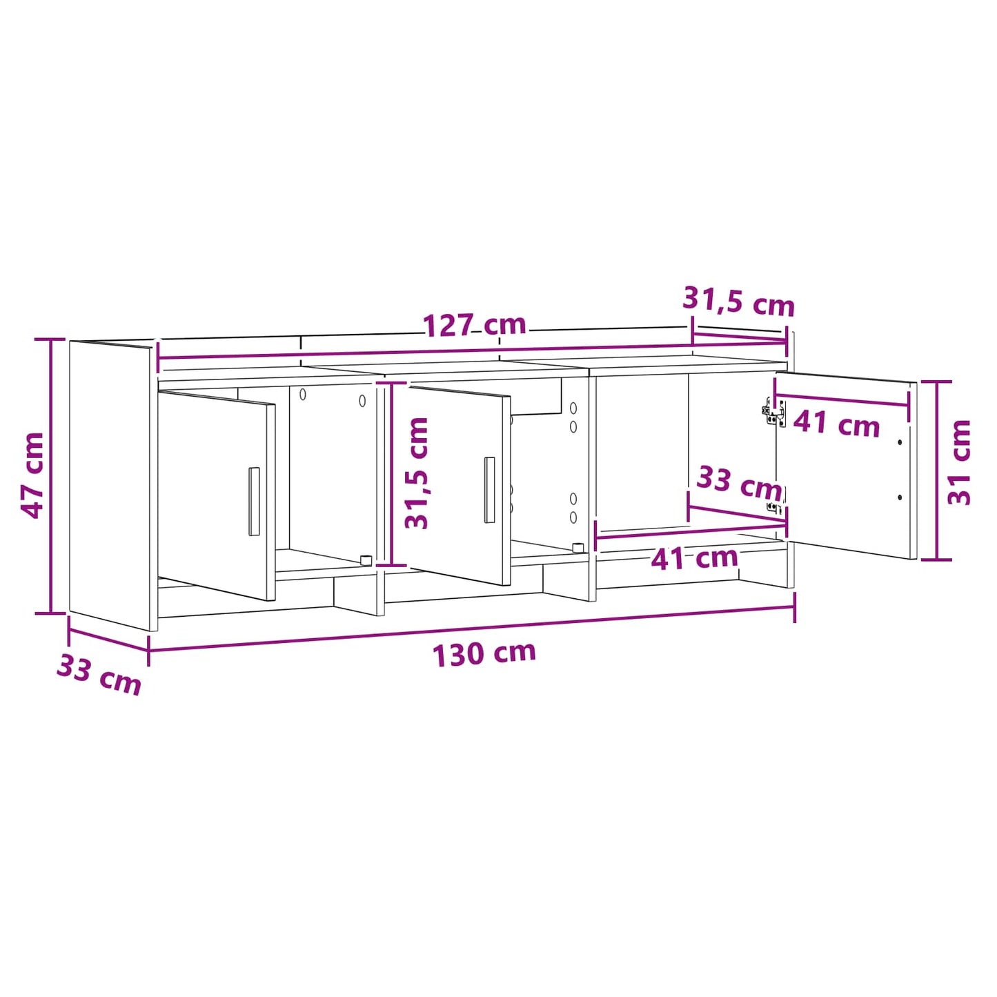 vidaXL Ντουλάπι TV 130 x 33 x 47 εκ Παλαιωμένο ξύλο Επεξεργασμένο Ξύλο