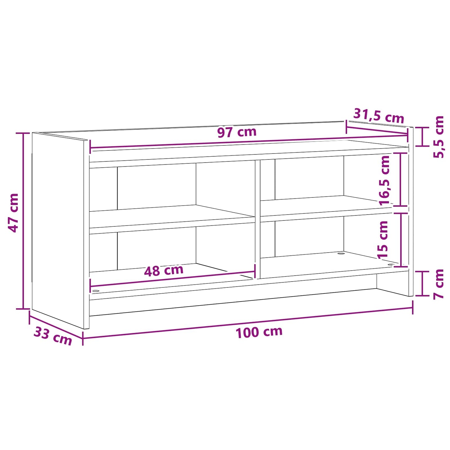 vidaXL Ντουλάπι TV 100 x 33 x 47 εκ Παλαιωμένο ξύλο Επεξεργασμένο Ξύλο