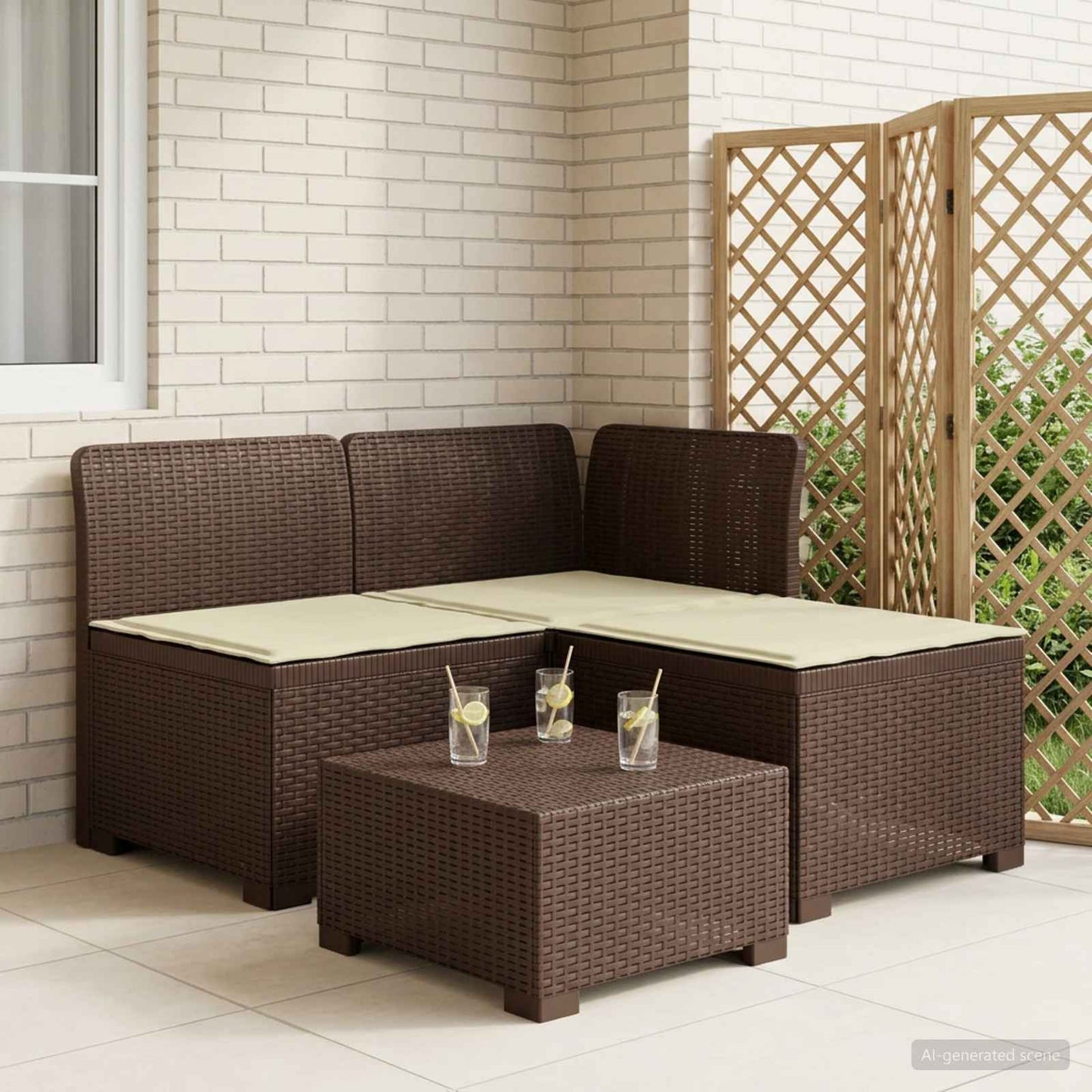 vidaXL Καναπές Κήπου 3 Θέσεων με Μαξιλάρια Ρατάν PP Καφέ