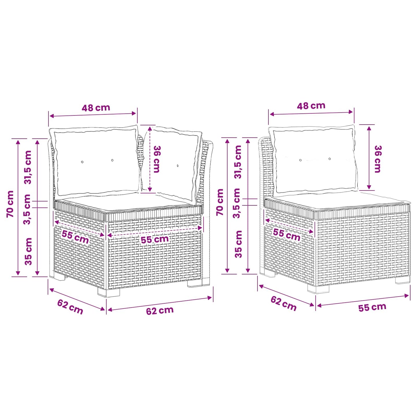 vidaXL Διθέσιος Καναπές Κήπου με Μαξιλάρια Φαίνεται σαν Ρατάν PP Λευκό