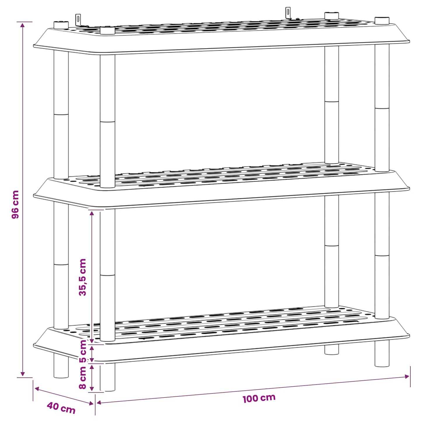 vidaXL Μονάδα Ραφιού 3 επίπεδα 100 x 40 x 96 εκ. PP Ανθρακί