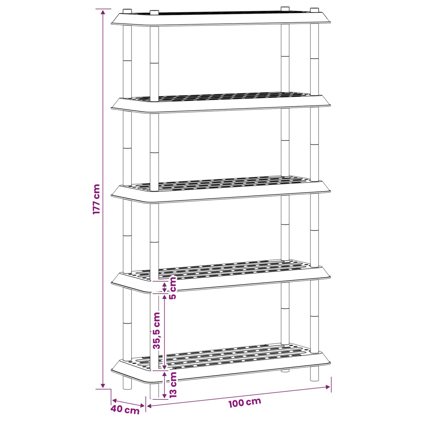 vidaXL Μονάδα Ραφιού 5 επίπεδα 100 x 40 x 177 εκ PP Καφέ