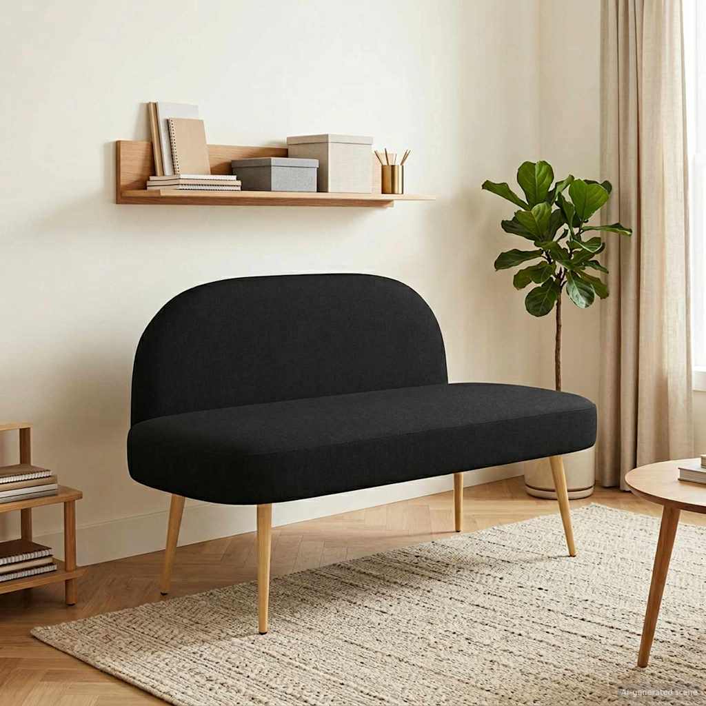 vidaXL Δερμάτινος Πάγκος με Πλάτη Μαύρο 110 x 60 x 76 cm Πολυεστέρας
