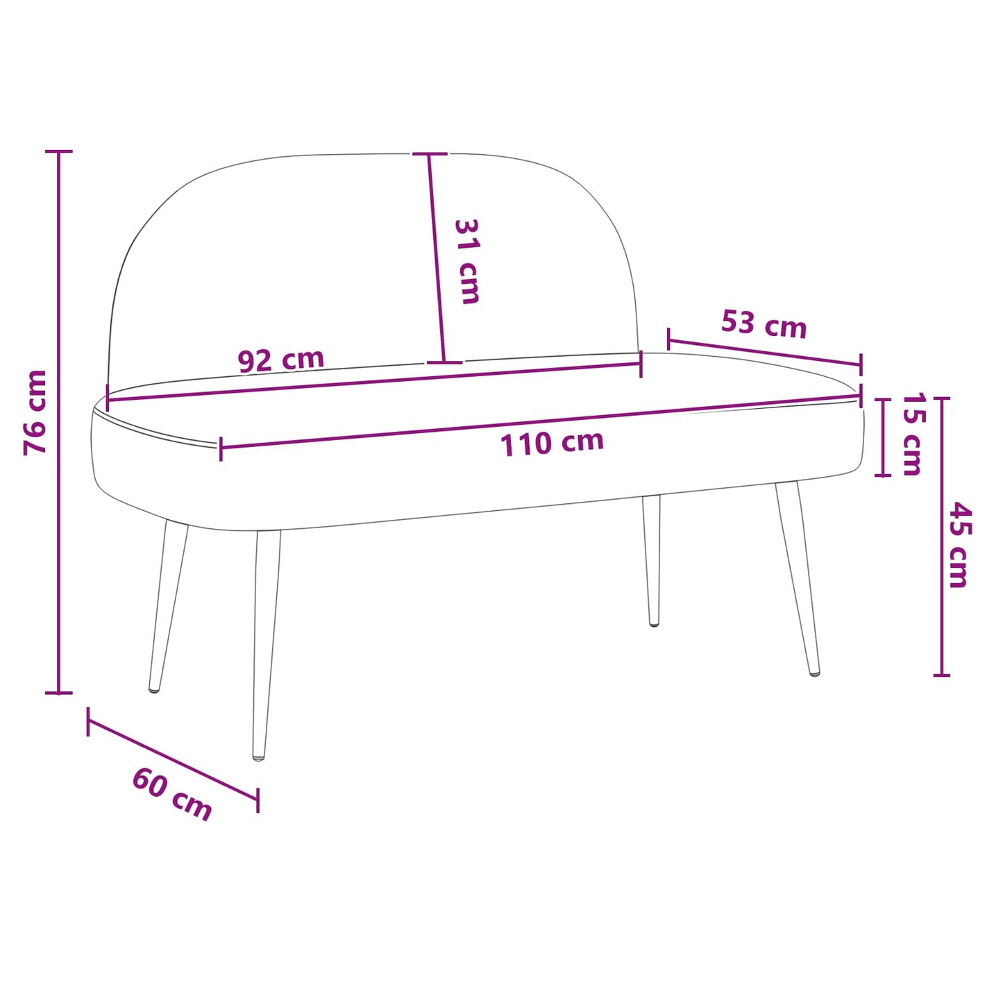 vidaXL Δερμάτινος Πάγκος με Πλάτη Μαύρο 110 x 60 x 76 cm Πολυεστέρας