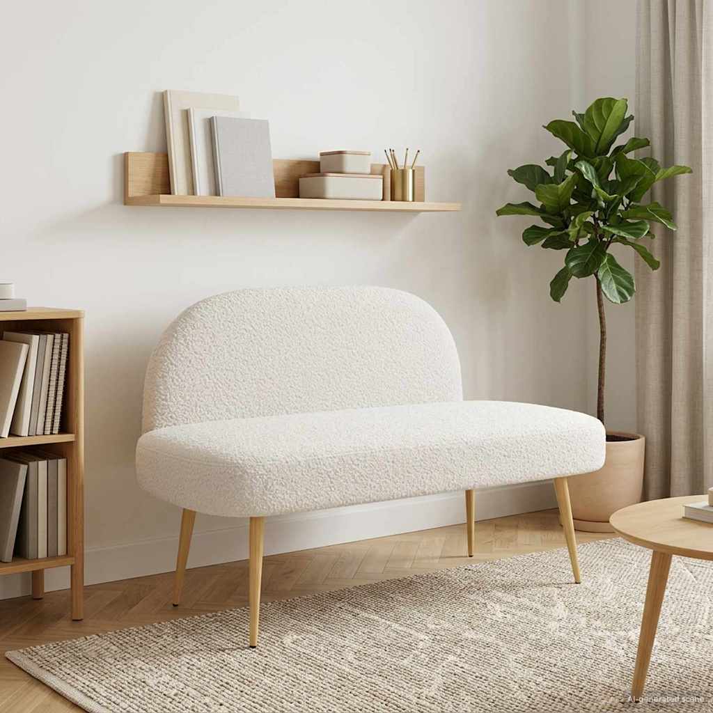vidaXL Δερμάτινος Πάγκος με Πλάτη Κρεμ 110 x 60 x 76 cm Μπουκλέ