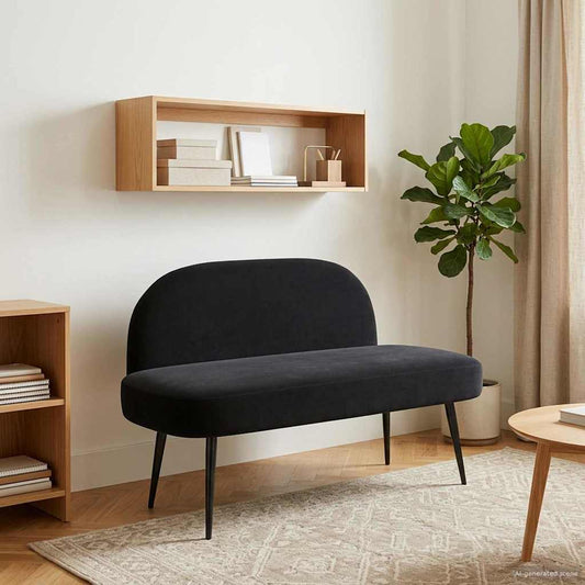 vidaXL Δερμάτινος Πάγκος με Πλάτη Μαύρο 110 x 60 x 76 cm Βελούδο