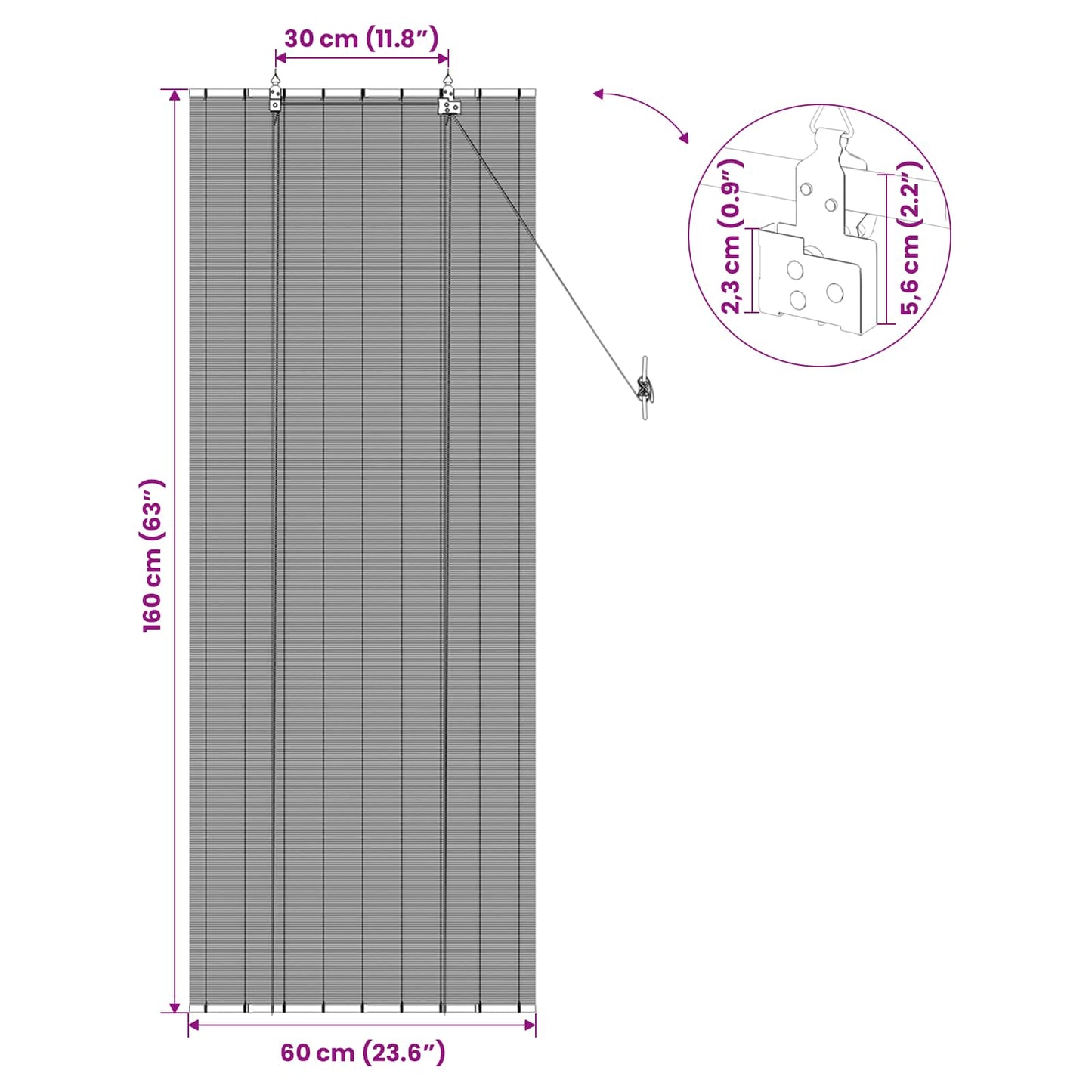 vidaXL Ρόλερ (στόρι) Γκρι 60 x 160 εκ. Μπαμπού