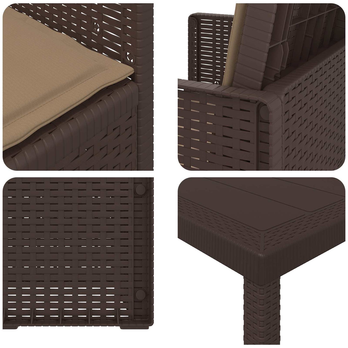 vidaXL Σέτ φαγητού για κήπο με μαξιλάρι 5 pcs Καφέ και Taupe PP