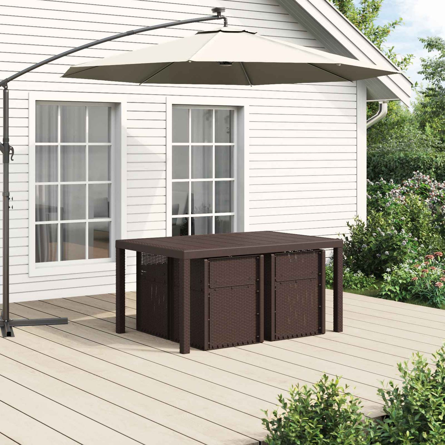 vidaXL Σέτ φαγητού για κήπο με μαξιλάρι 5 pcs Καφέ και Taupe PP