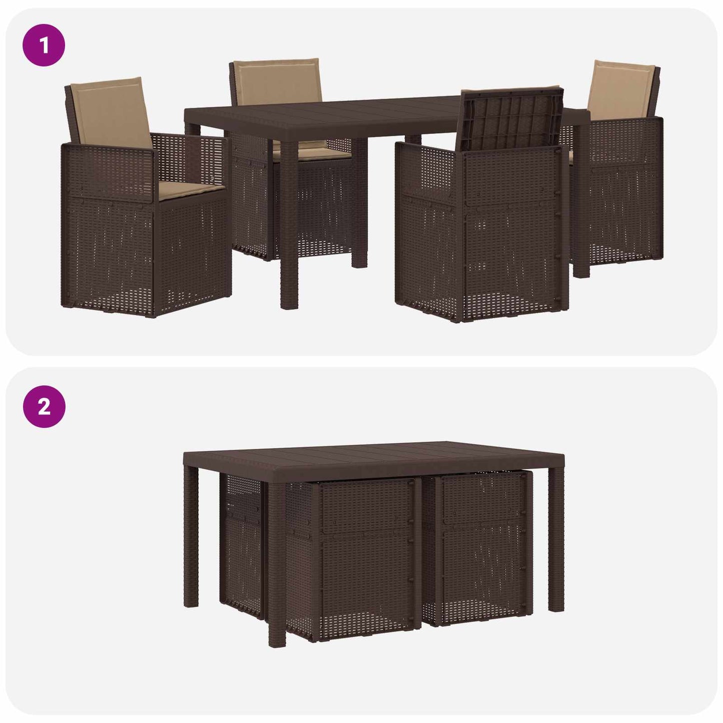 vidaXL Σέτ φαγητού για κήπο με μαξιλάρι 5 pcs Καφέ και Taupe PP