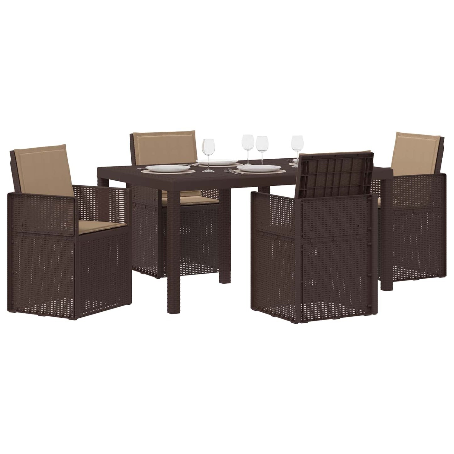 vidaXL Σέτ φαγητού για κήπο με μαξιλάρι 5 pcs Καφέ και Taupe PP
