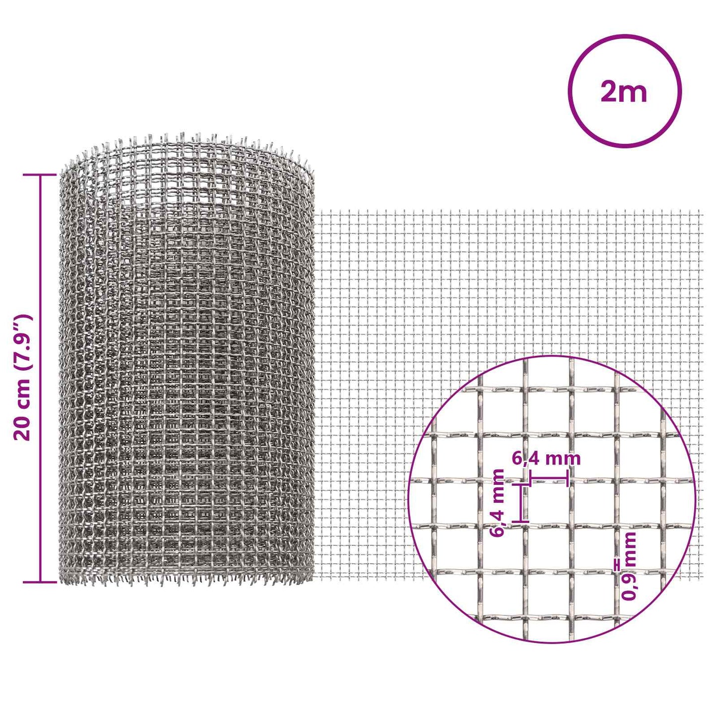 vidaXL Πλέγμα Οθόνης 20 x 200 cm 3 Mesh Ανοξείδωτο Ατσάλι 201 Ασημί
