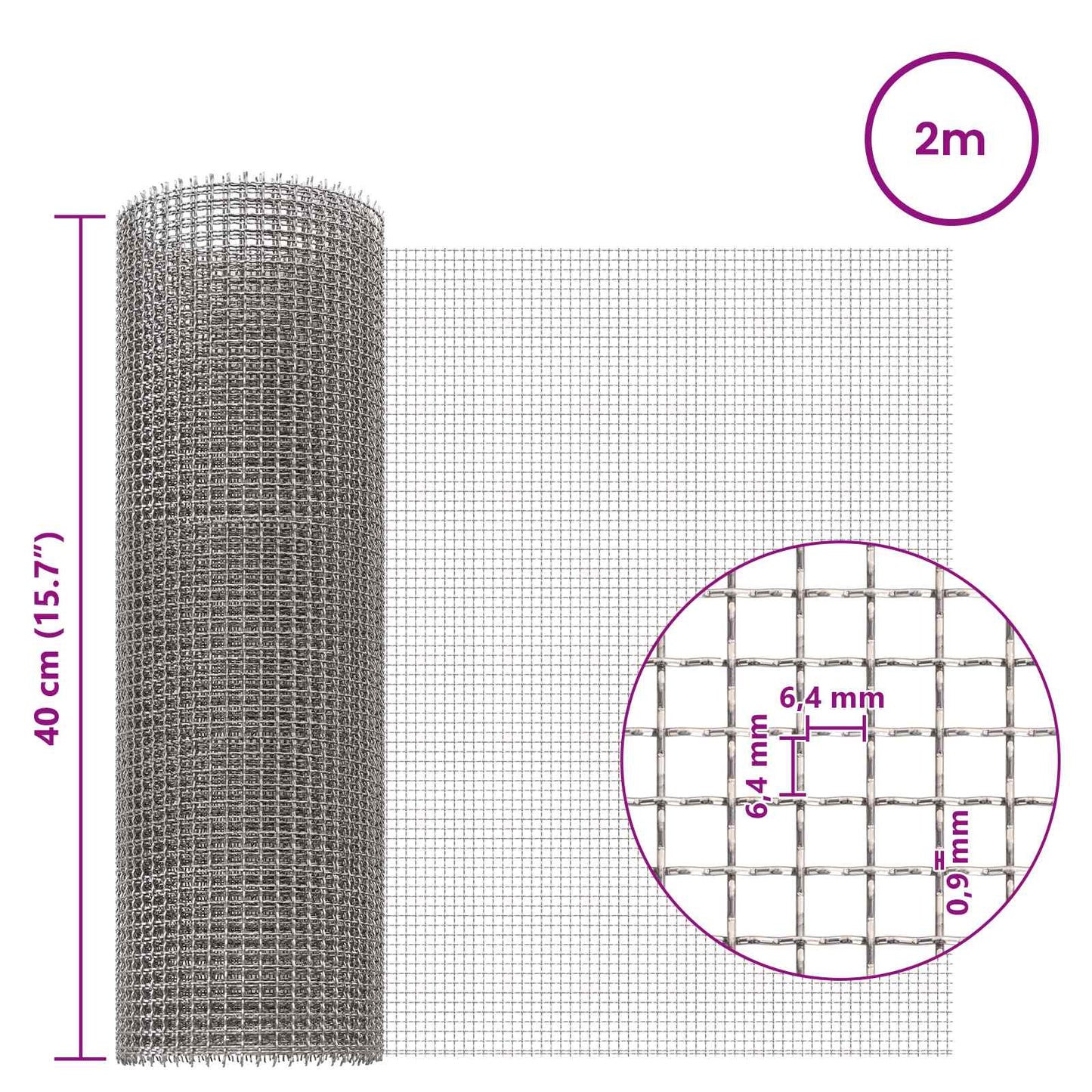 vidaXL Πλέγμα Οθόνης 40 x 200 cm 3 Mesh Ανοξείδωτο Ατσάλι 201 Ασημί