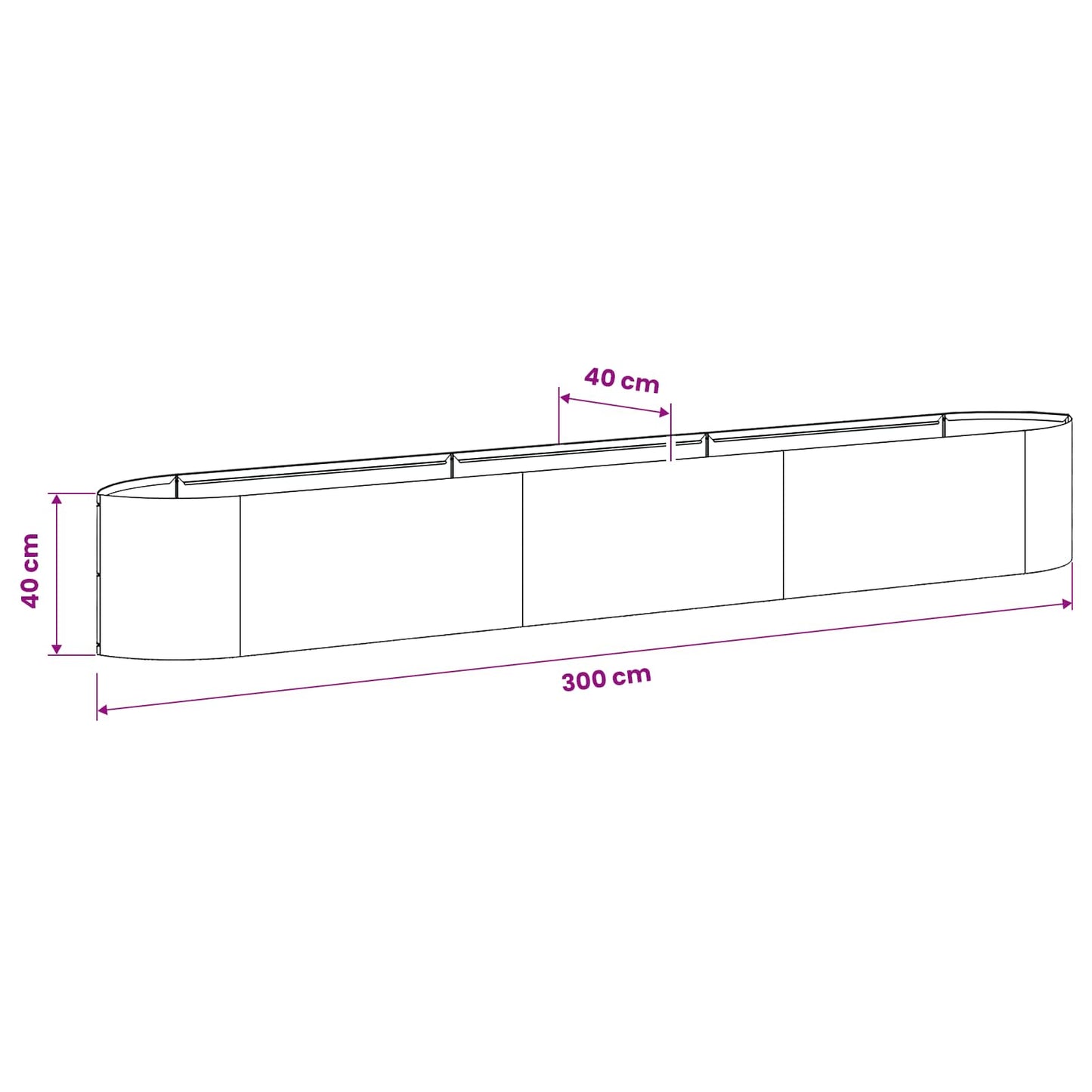 vidaXL Υψωμένο Κρεβάτι Κήπου Μαύρο 300 x 40 x 40 εκ Ατσάλι