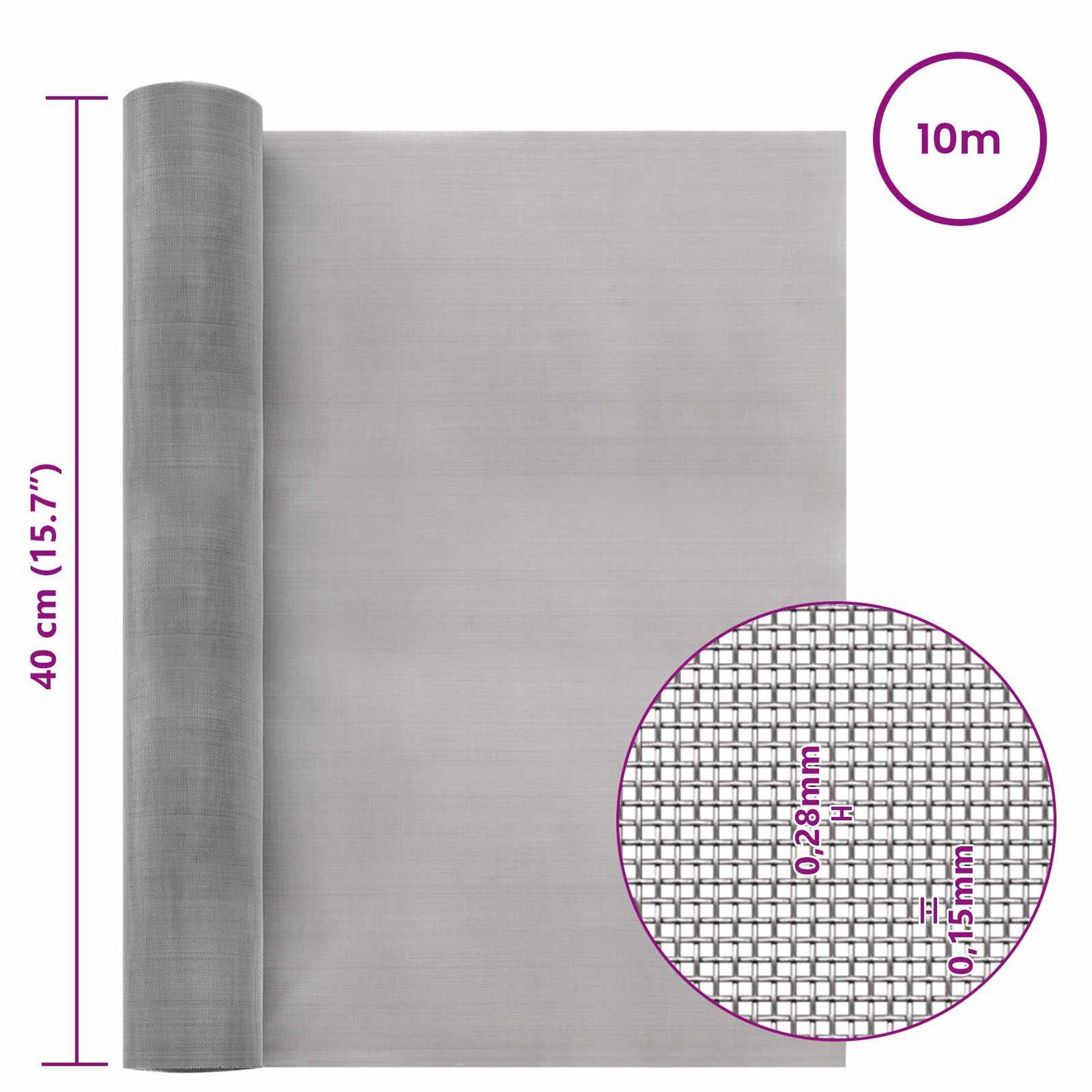 vidaXL Πλέγμα Οθόνης 40 x 1000 εκ 60 Mesh Ανοξείδωτο Ατσάλι 201 Ασημί