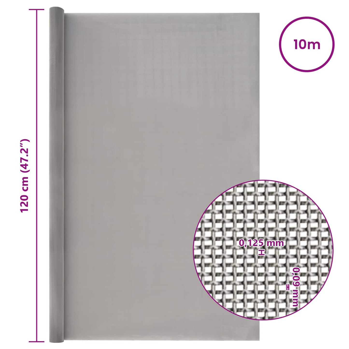 vidaXL Πλέγμα Οθόνης 120 mesh 120 x 1000 cm Ανοξείδωτο Ατσάλι 201