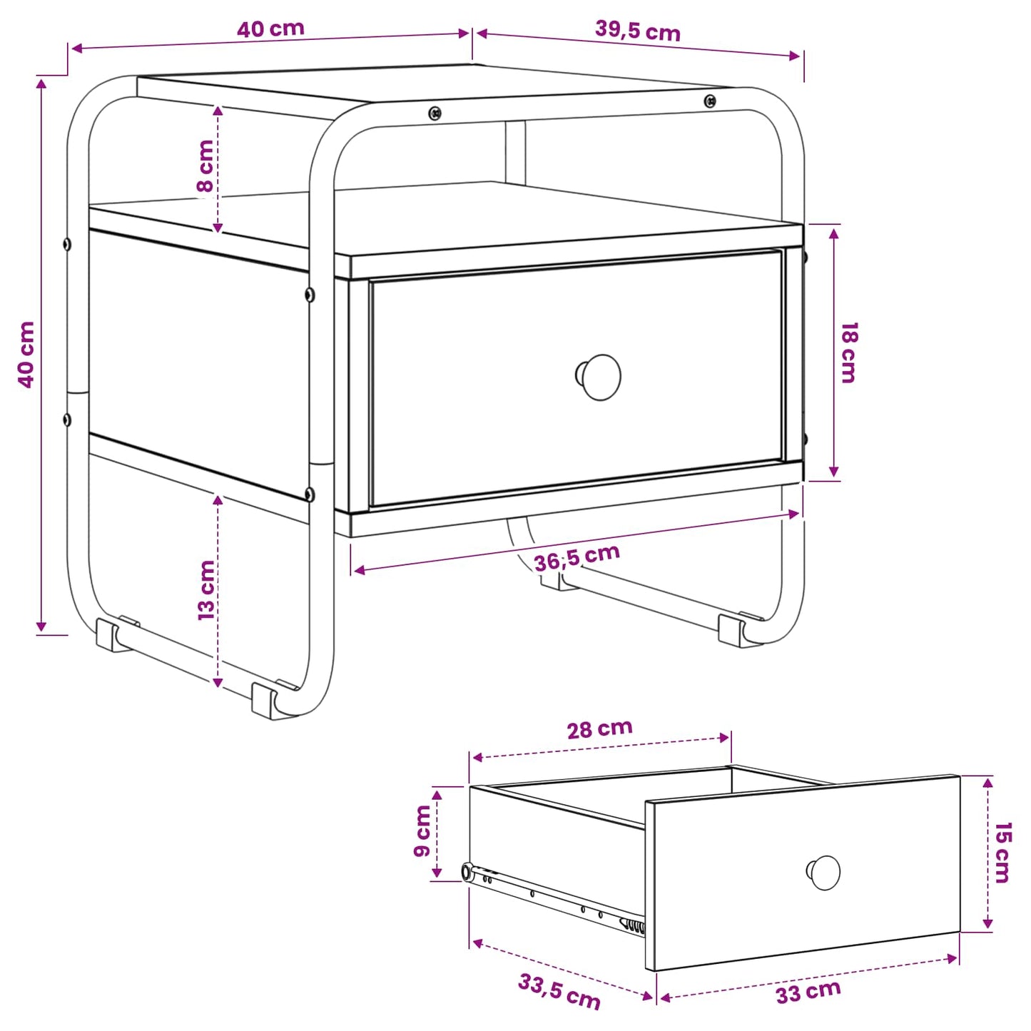 vidaXL Κομοδίνο Μαύρη Δρυς 40 x 39,5 x 40 εκ Επεξεργασμένο Ξύλο