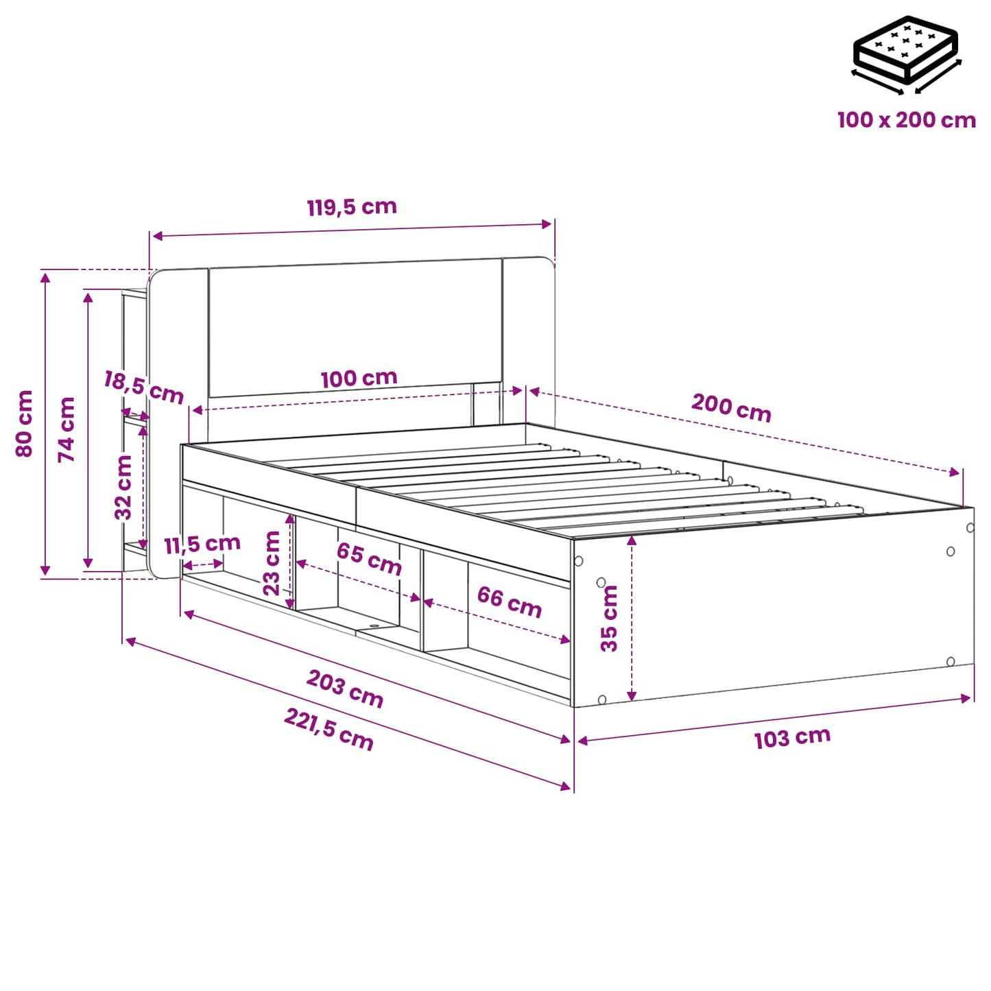 vidaXL Σκελετός κρεβατιού με αποθήκευση Artisan Δρυς 100 x 200 cm