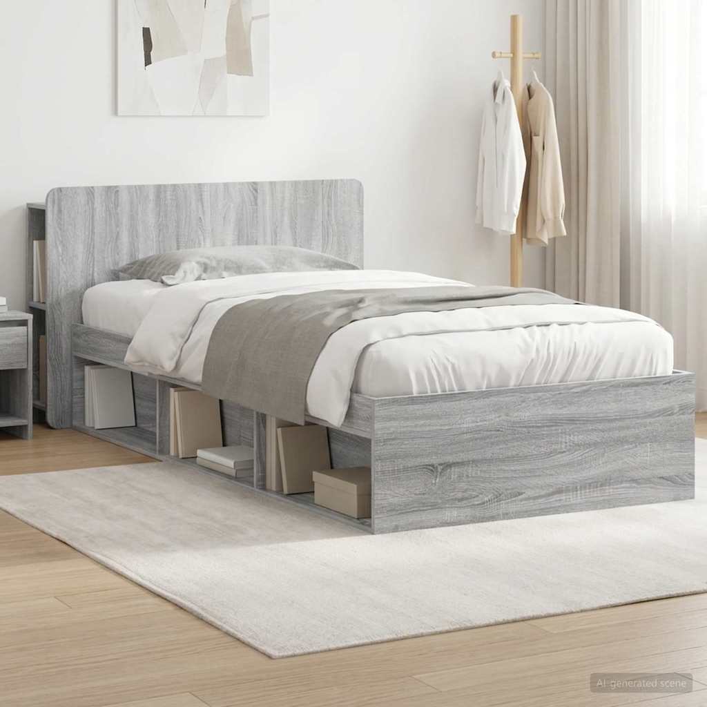 vidaXL Σκελετός κρεβατιού με αποθήκευση Γκρι Sonoma 100 x 200 cm