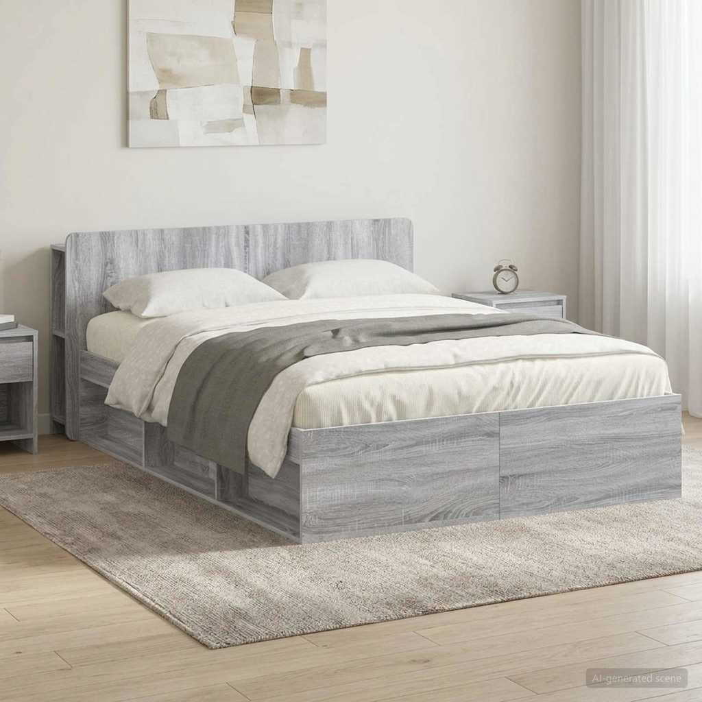 vidaXL Σκελετός κρεβατιού με αποθήκευση Γκρι Sonoma 140 x 190 cm
