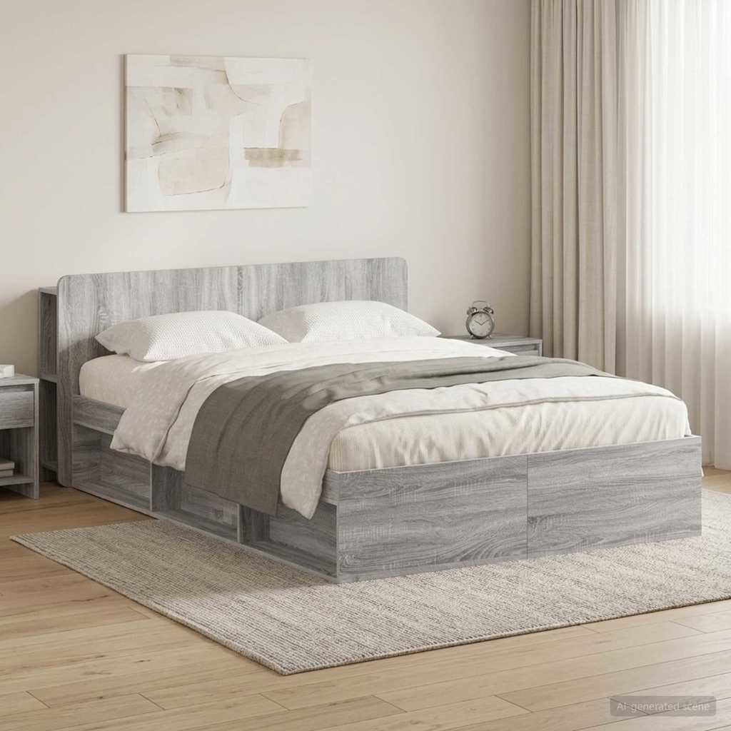 vidaXL Σκελετός κρεβατιού με αποθήκευση Γκρι Sonoma 140 x 200 cm