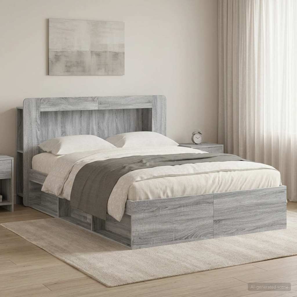 vidaXL Σκελετός κρεβατιού με αποθήκευση Γκρι Sonoma 140 x 200 cm