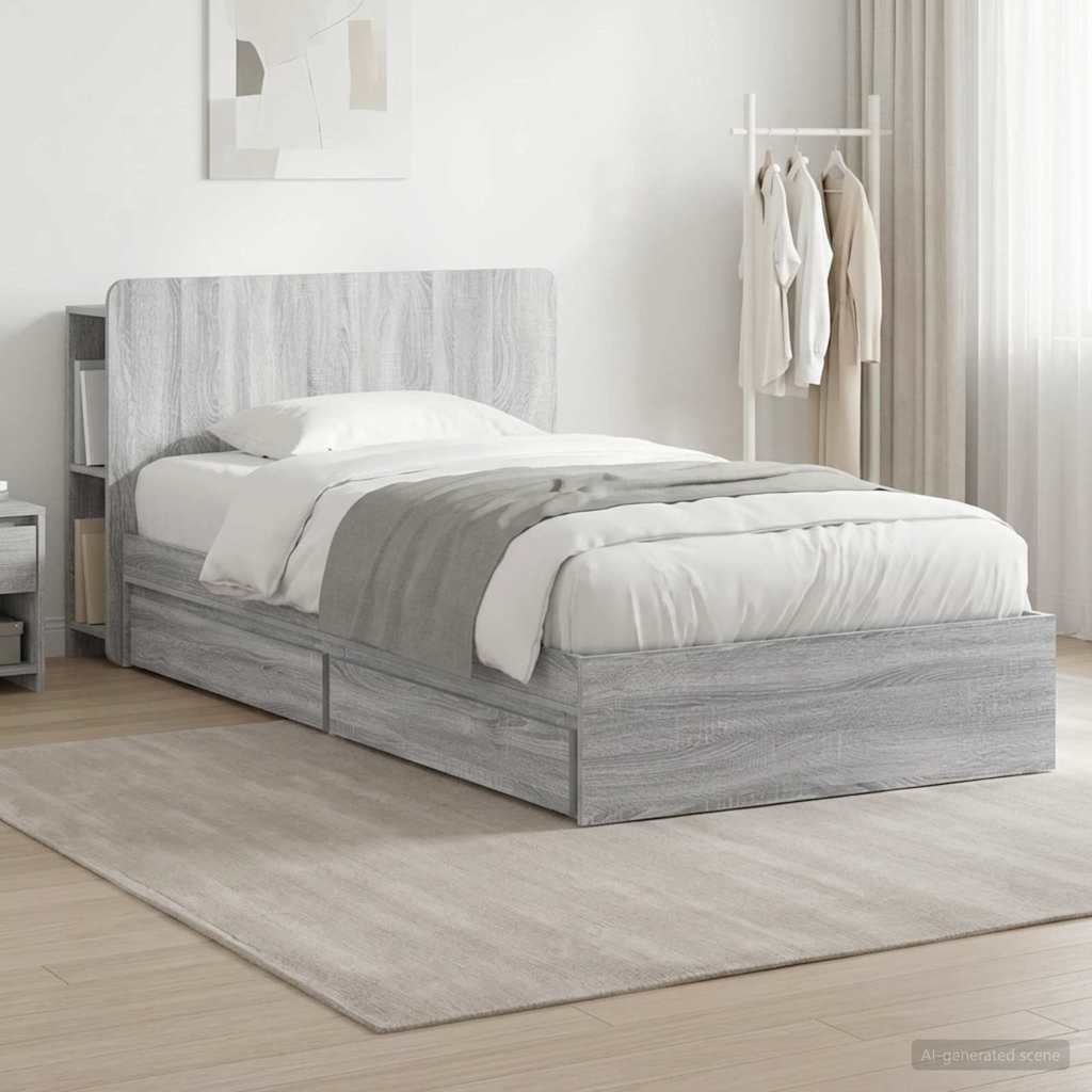 vidaXL Σκελετός κρεβατιού με αποθήκευση Γκρι Sonoma 75 x 190 cm