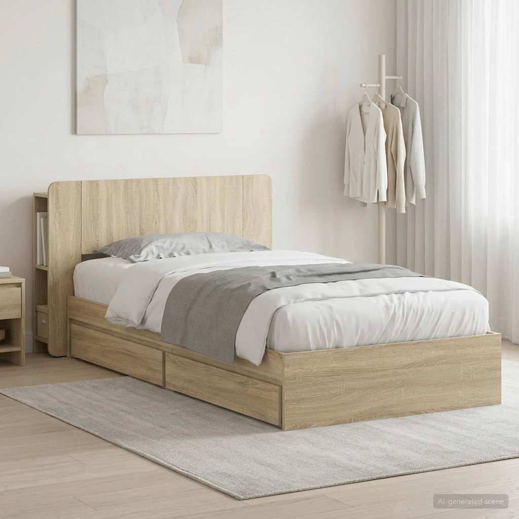 vidaXL Σκελετός κρεβατιού με αποθήκευση Sonoma Δρυς 75 x 190 cm