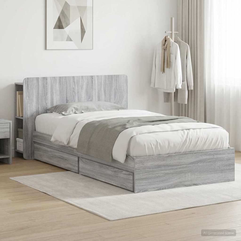 vidaXL Σκελετός κρεβατιού με αποθήκευση Γκρι Sonoma 100 x 200 cm