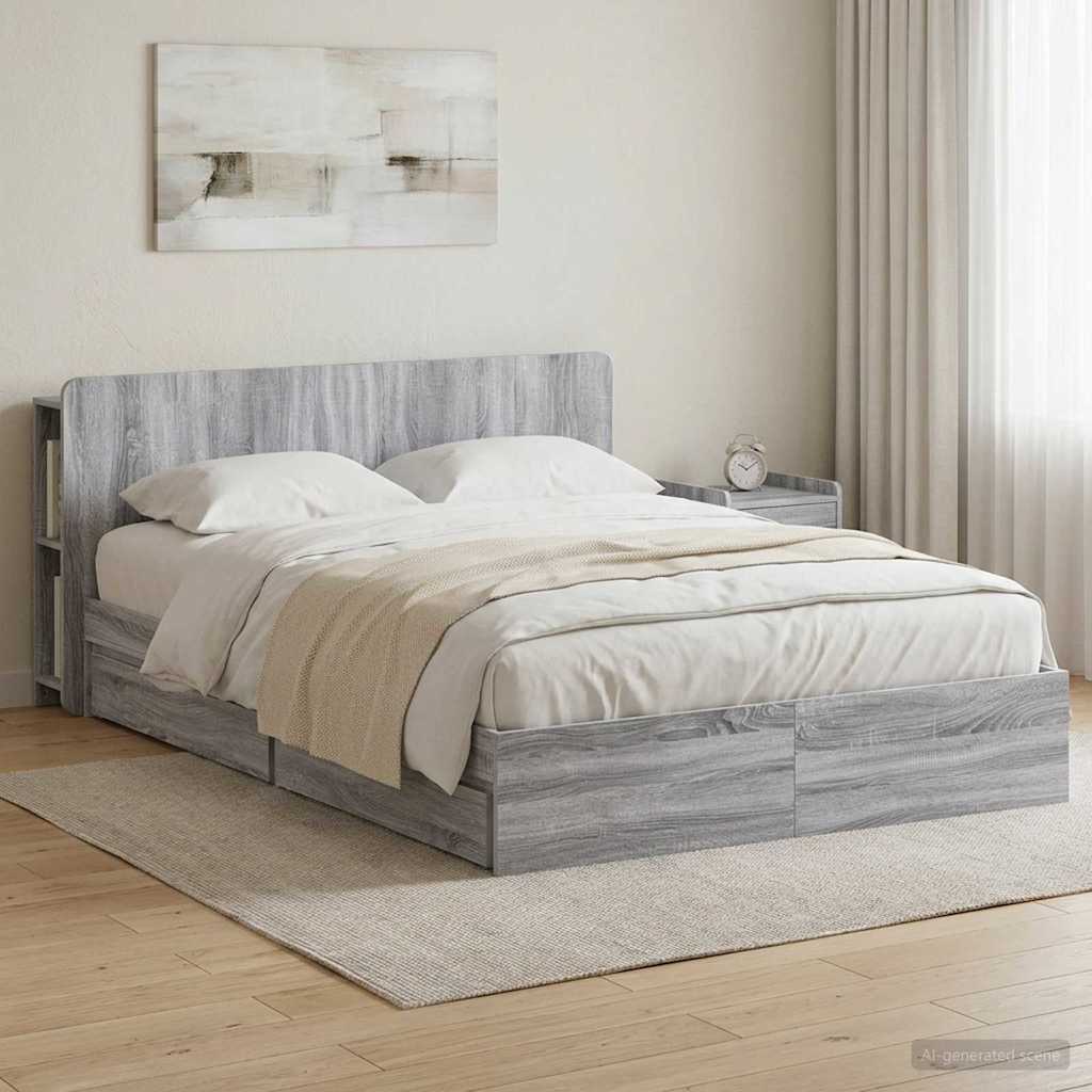 vidaXL Σκελετός κρεβατιού με αποθήκευση Γκρι Sonoma 150 x 200 cm