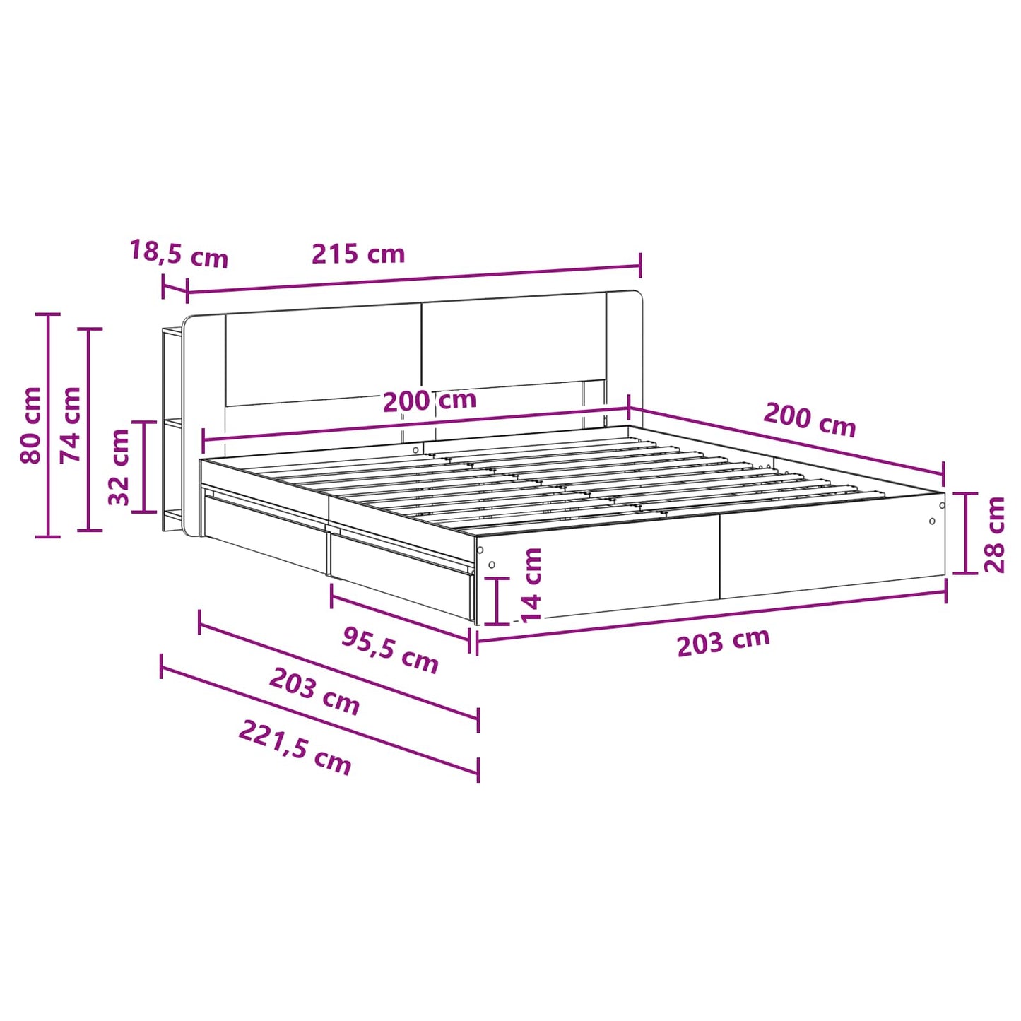 vidaXL Σκελετός κρεβατιού με αποθήκευση Γκρι Sonoma 200 x 200 cm