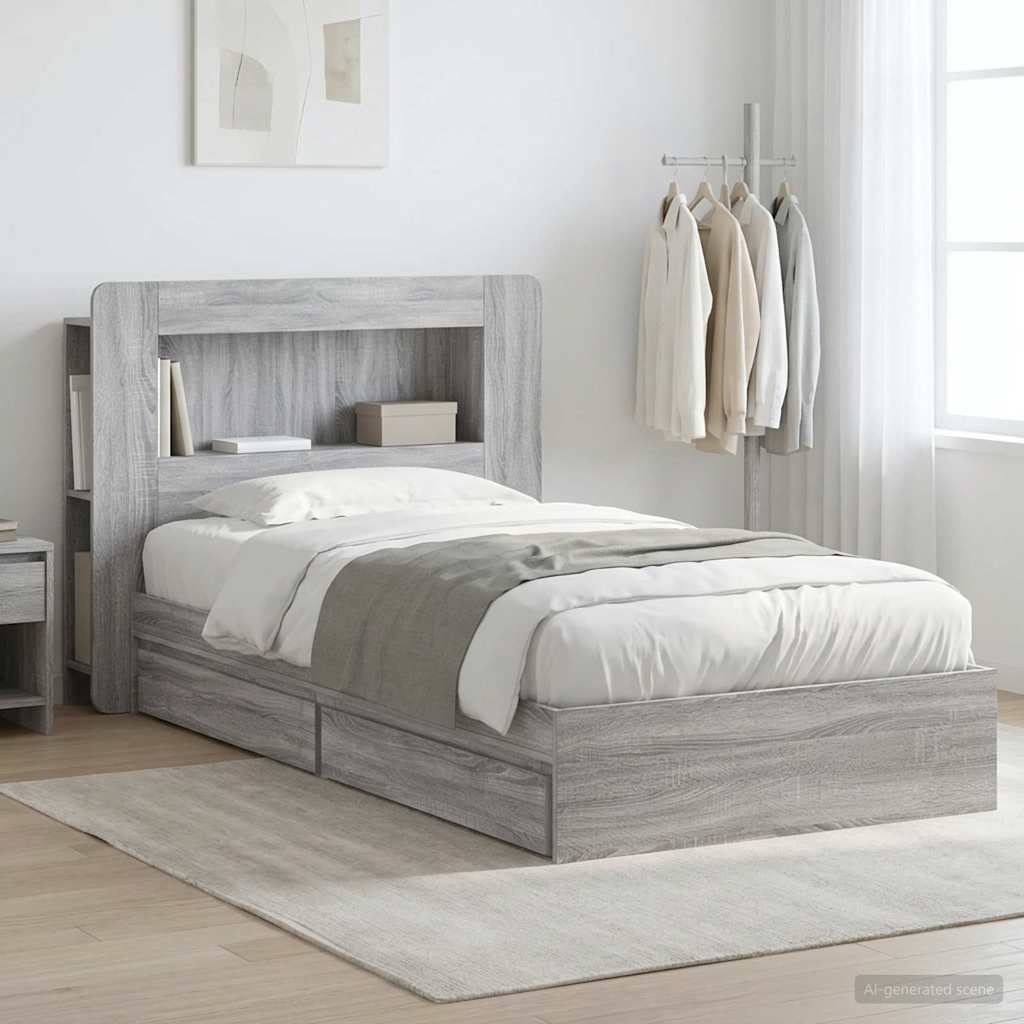vidaXL Σκελετός κρεβατιού με αποθήκευση Γκρι Sonoma 75 x 190 cm