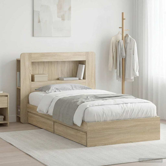 vidaXL Σκελετός κρεβατιού με αποθήκευση Sonoma Δρυς 75 x 190 cm