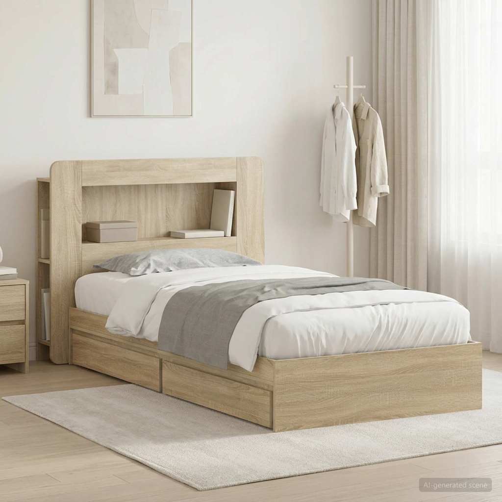vidaXL Σκελετός κρεβατιού με αποθήκευση Sonoma Δρυς 90 x 200 cm