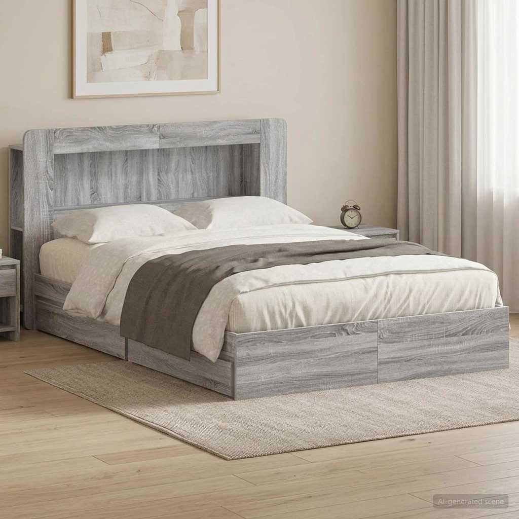 vidaXL Σκελετός κρεβατιού με αποθήκευση Γκρι Sonoma 150 x 200 cm