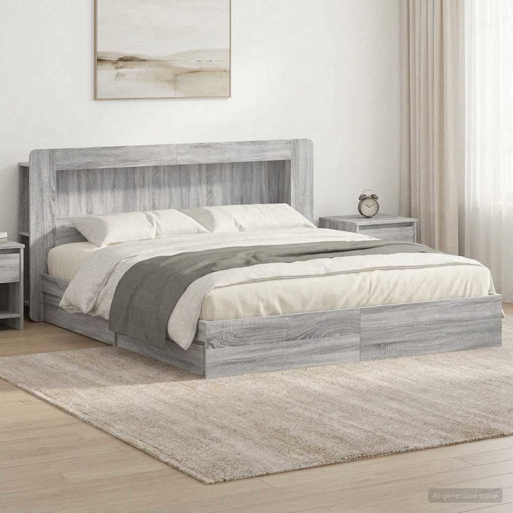 vidaXL Σκελετός κρεβατιού με αποθήκευση Γκρι Sonoma 200 x 200 cm