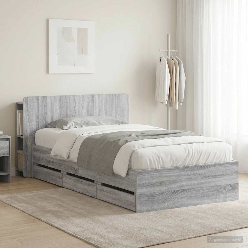 vidaXL Σκελετός κρεβατιού με αποθήκευση Γκρι Sonoma 75 x 190 cm