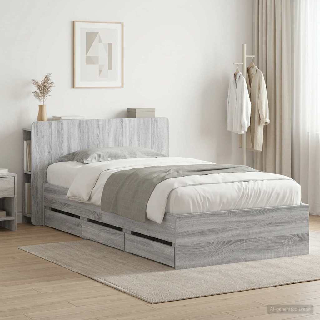 vidaXL Σκελετός κρεβατιού με αποθήκευση Γκρι Sonoma 80 x 200 cm