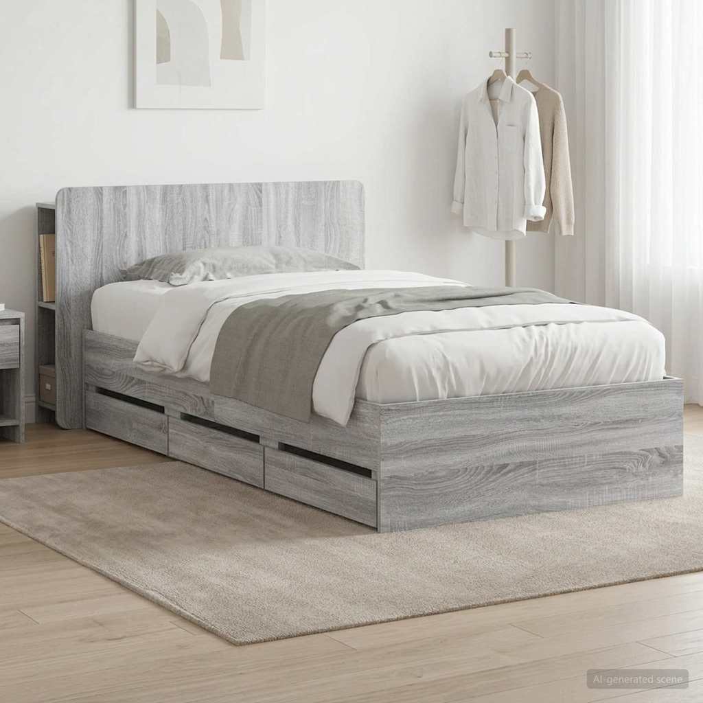 vidaXL Σκελετός κρεβατιού με αποθήκευση Γκρι Sonoma 90 x 190 cm