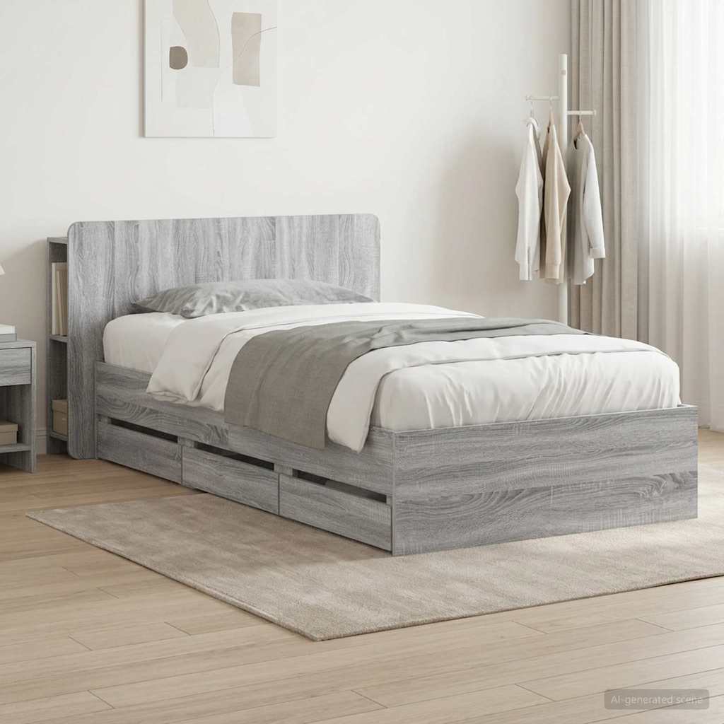 vidaXL Σκελετός κρεβατιού με αποθήκευση Γκρι Sonoma 90 x 200 cm