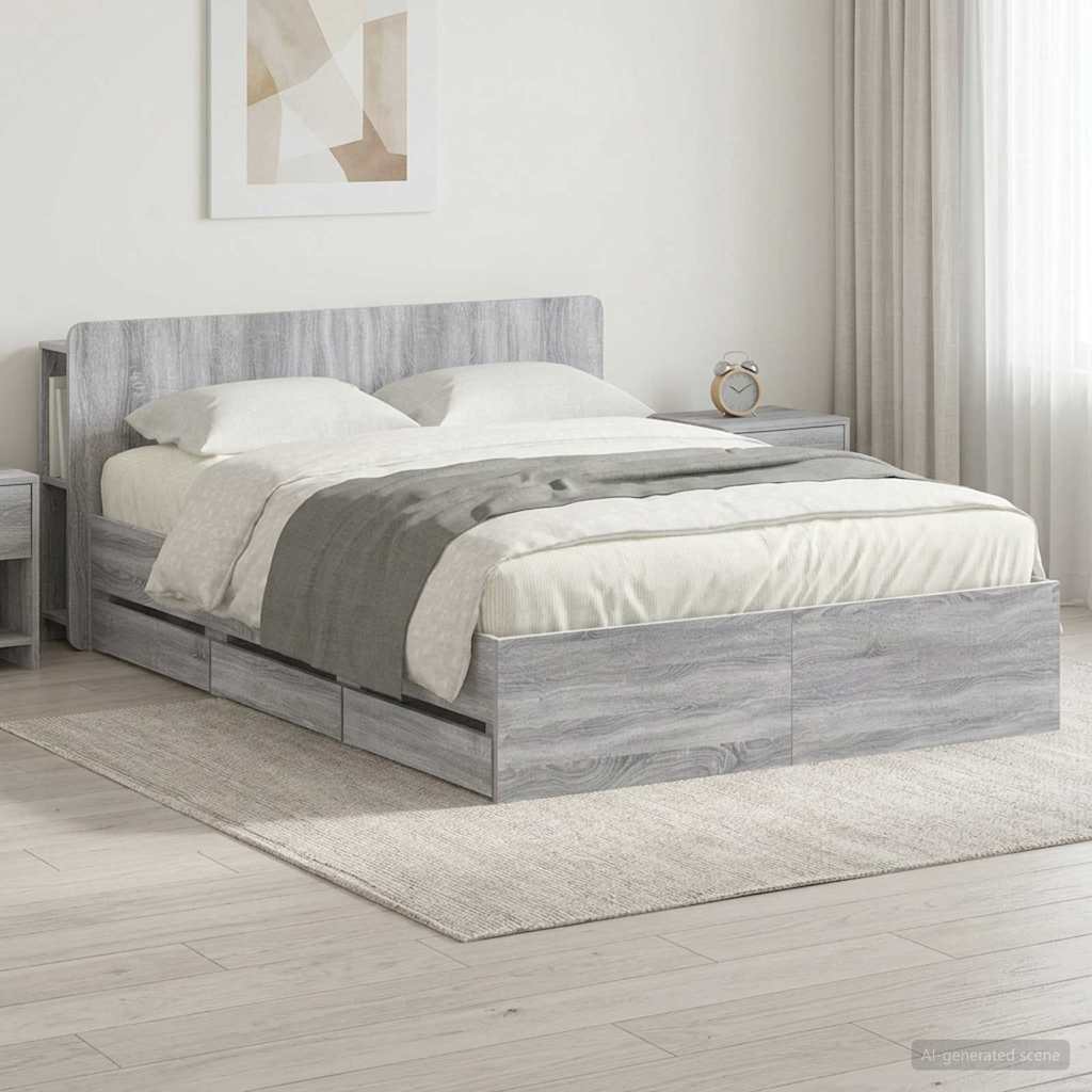 vidaXL Σκελετός κρεβατιού με αποθήκευση Γκρι Sonoma 140 x 200 cm