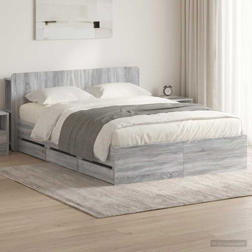 vidaXL Σκελετός κρεβατιού με αποθήκευση Γκρι Sonoma 150 x 200 cm