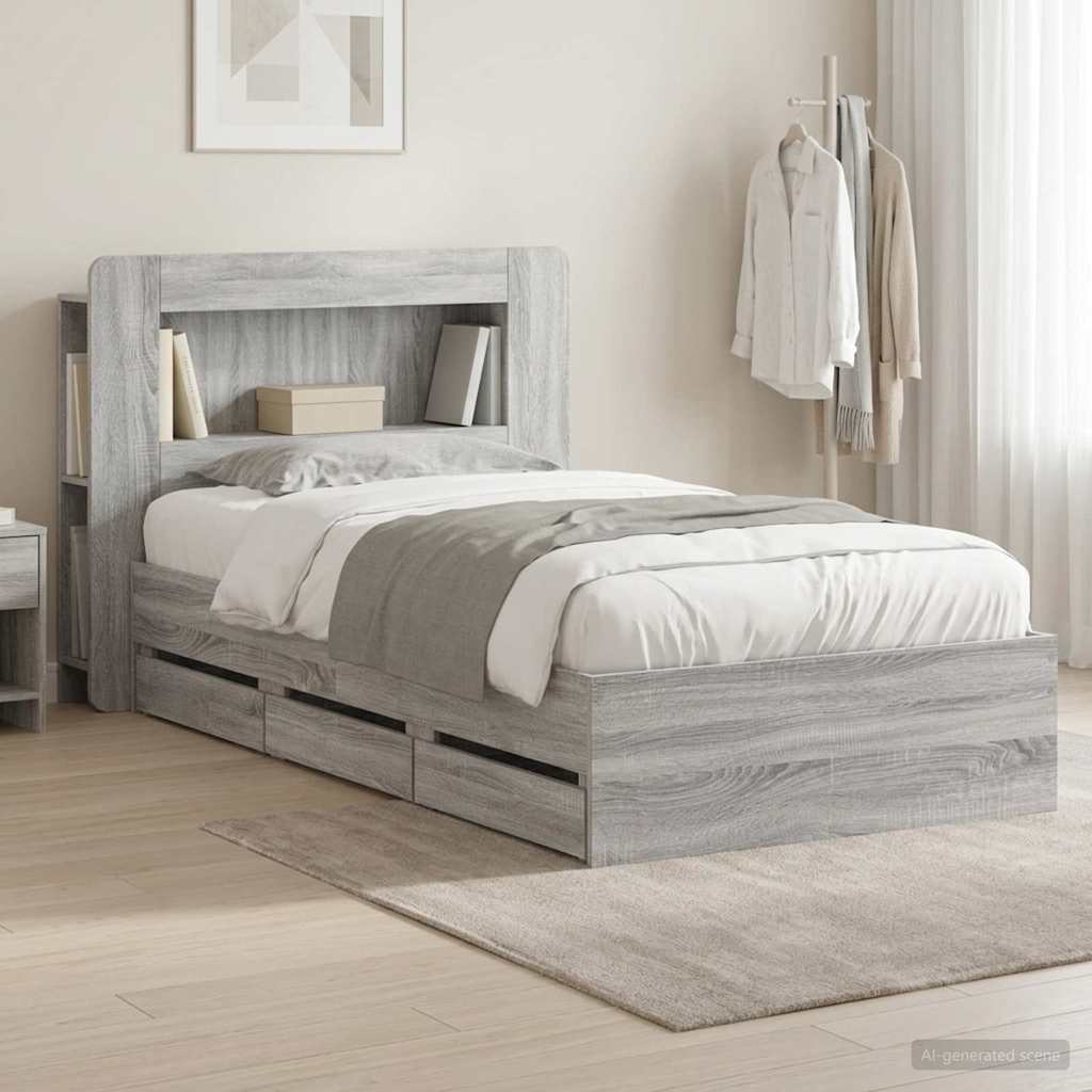 vidaXL Σκελετός κρεβατιού με αποθήκευση Γκρι Sonoma 75 x 190 cm